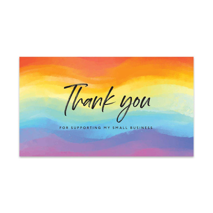 Thank You For Supporting My Small Business Cards, Business Card for Small Business Owners Design 2-Set of 100-Andaz Press-Rainbow Watercolor Waves-