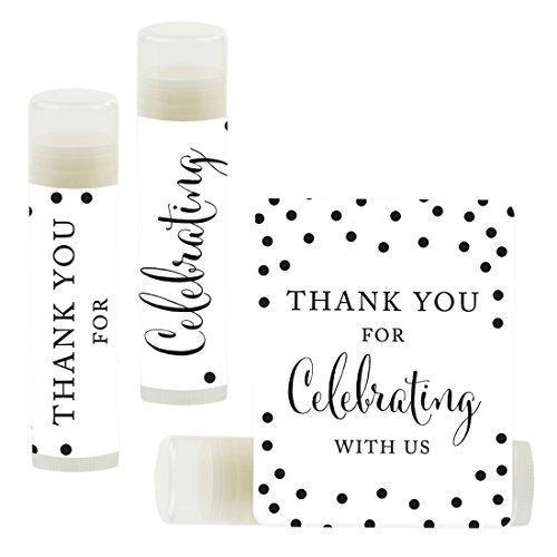 Thank You for Celebrating with US, Lip Balm Favors-Set of 12-Andaz Press-Black and White Modern-