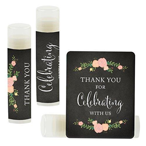 Thank You for Celebrating with US, Lip Balm Favors-Set of 12-Andaz Press-Chalkboard Floral Roses-