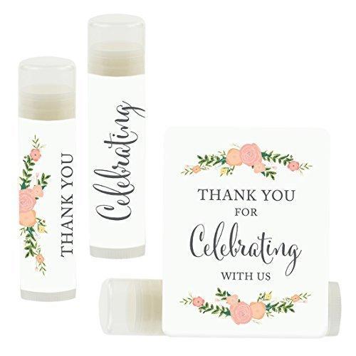 Thank You for Celebrating with US, Lip Balm Favors-Set of 12-Andaz Press-Classic Floral Roses-