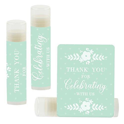 Thank You for Celebrating with US, Lip Balm Favors-Set of 12-Andaz Press-Floral Mint Green-