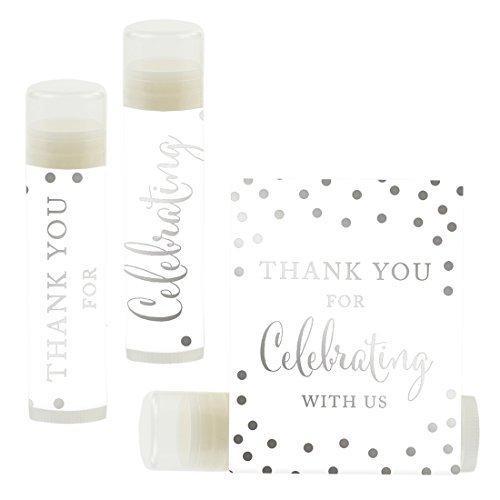 Thank You for Celebrating with US, Lip Balm Favors-Set of 12-Andaz Press-Metallic Silver Ink on White-