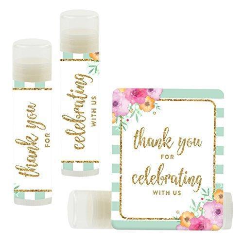 Thank You for Celebrating with US, Lip Balm Favors-Set of 12-Andaz Press-Mint Green Faux Gold Glitter-