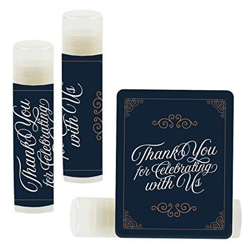Thank You for Celebrating with US, Lip Balm Favors-Set of 12-Andaz Press-Navy Blue Art Deco Vintage Party-