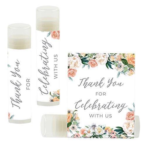 Thank You for Celebrating with US, Lip Balm Favors-Set of 12-Andaz Press-Peach Coral Floral Garden Party-