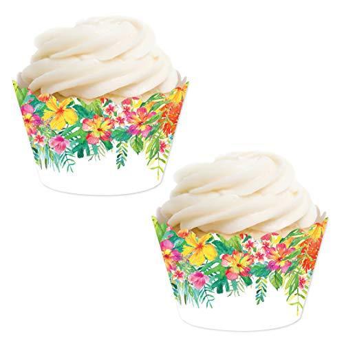 Tropical Palm Leaves and Flowers Cupcake Wrapper-set of 24-Andaz Press-