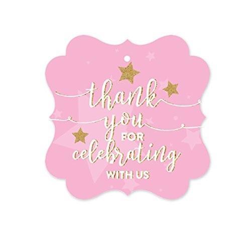 Twinkle Twinkle Little Star Pink Baby Shower Fancy Frame Gift Tags, Thank You for Celebrating with US-Set of 24-Andaz Press-