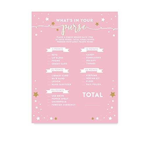 Twinkle Twinkle Little Star Pink Baby Shower Game Cards-Set of 20-Andaz Press-What's in Your Purse?-