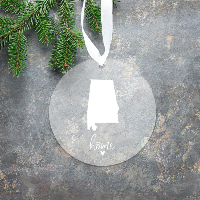 US State Round Clear Acrylic Christmas Ornament Keepsake, Long Distance Christmas Ideas-Set of 1-Andaz Press-Alabama-