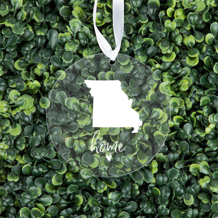 US State Round Clear Acrylic Christmas Ornament Keepsake, Long Distance Christmas Ideas-Set of 1-Andaz Press-Missouri-