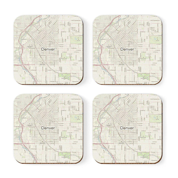 U.S. City Map Square Coffee Drink Coasters Gift, Vintage Map-Set of 4-Andaz Press-NY-