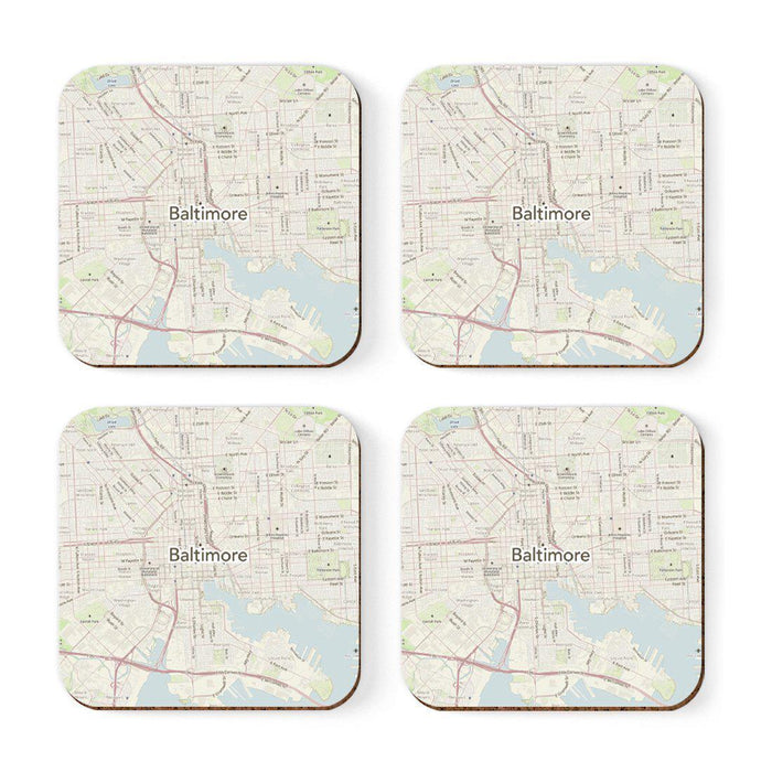 U.S. City Map Square Coffee Drink Coasters Gift, Vintage Map-Set of 4-Andaz Press-NY-