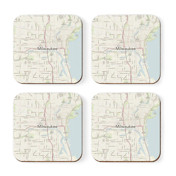 U.S. City Map Square Coffee Drink Coasters Gift, Vintage Map-Set of 4-Andaz Press-NY-