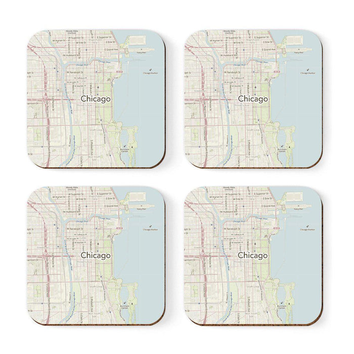 U.S. City Map Square Coffee Drink Coasters Gift, Vintage Map-Set of 4-Andaz Press-NY-