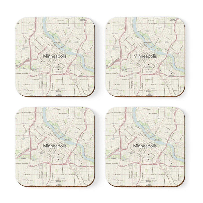 U.S. City Map Square Coffee Drink Coasters Gift, Vintage Map-Set of 4-Andaz Press-NY-