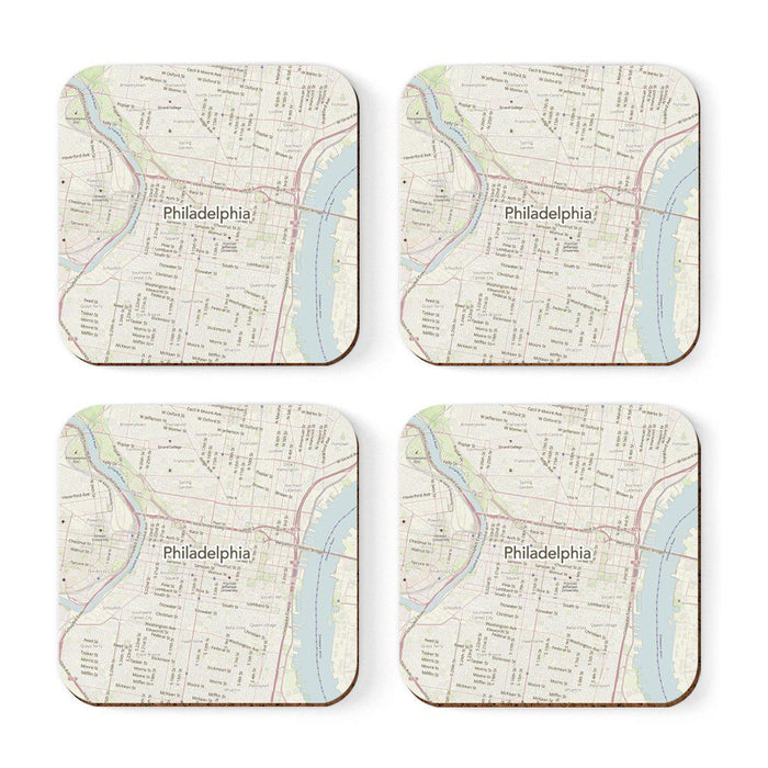 U.S. City Map Square Coffee Drink Coasters Gift, Vintage Map-Set of 4-Andaz Press-NY-