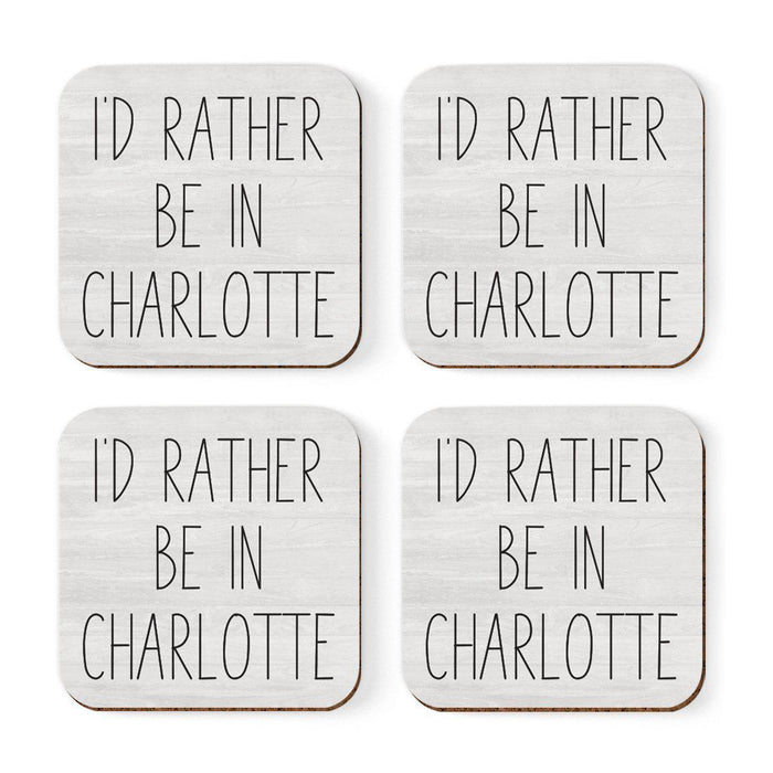 U.S. City Square Coffee Drink Coasters Gift, I'd Rather Be in Part 1-Set of 4-Andaz Press-Charlotte-