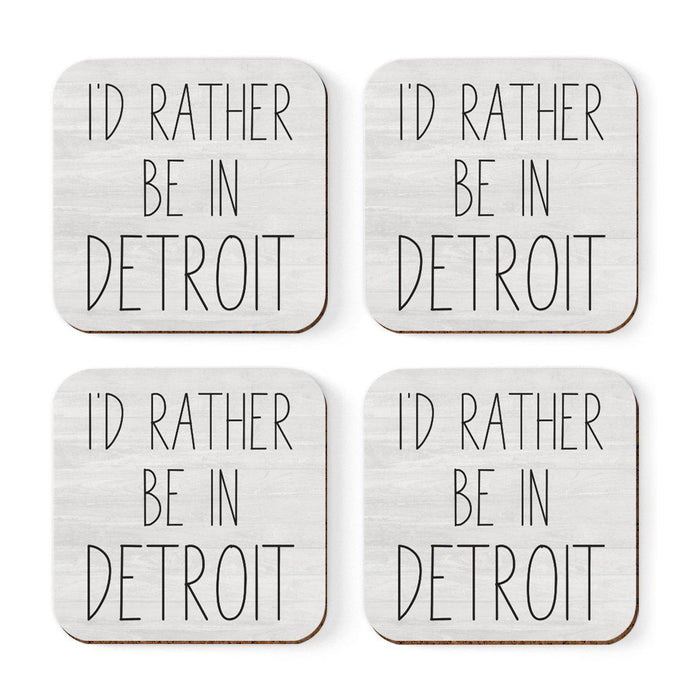 U.S. City Square Coffee Drink Coasters Gift, I'd Rather Be in Part 1-Set of 4-Andaz Press-Detroit-
