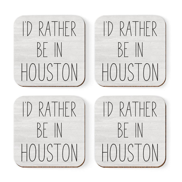 U.S. City Square Coffee Drink Coasters Gift, I'd Rather Be in Part 1-Set of 4-Andaz Press-Houston-
