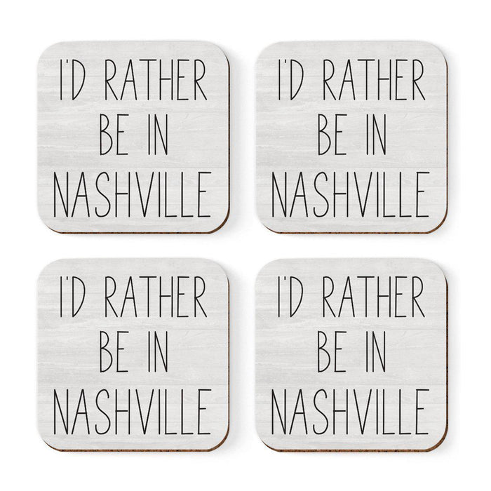 U.S. City Square Coffee Drink Coasters Gift, I'd Rather Be in Part 1-Set of 4-Andaz Press-Nashville-