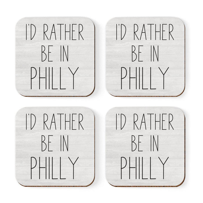U.S. City Square Coffee Drink Coasters Gift, I'd Rather Be in Part 1-Set of 4-Andaz Press-Philadelphia-