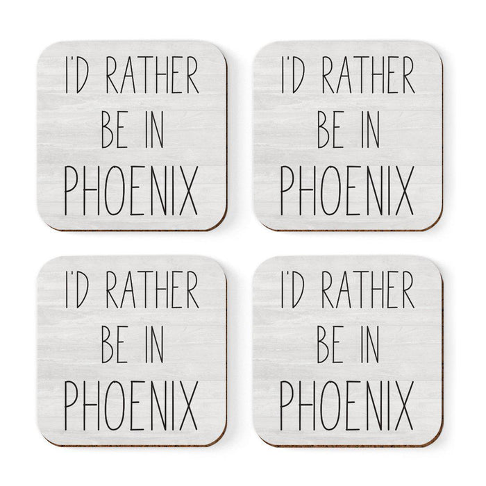U.S. City Square Coffee Drink Coasters Gift, I'd Rather Be in Part 1-Set of 4-Andaz Press-Phoenix-