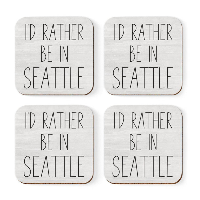 U.S. City Square Coffee Drink Coasters Gift, I'd Rather Be in Part 1-Set of 4-Andaz Press-Seattle-