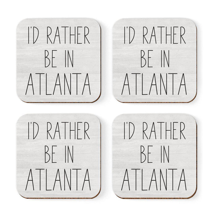 U.S. City Square Coffee Drink Coasters Gift, I'd Rather Be in Part 2-Set of 4-Andaz Press-Atlanta-
