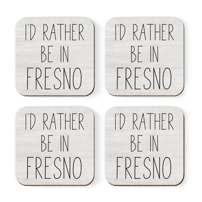 U.S. City Square Coffee Drink Coasters Gift, I'd Rather Be in Part 2-Set of 4-Andaz Press-Fresno-