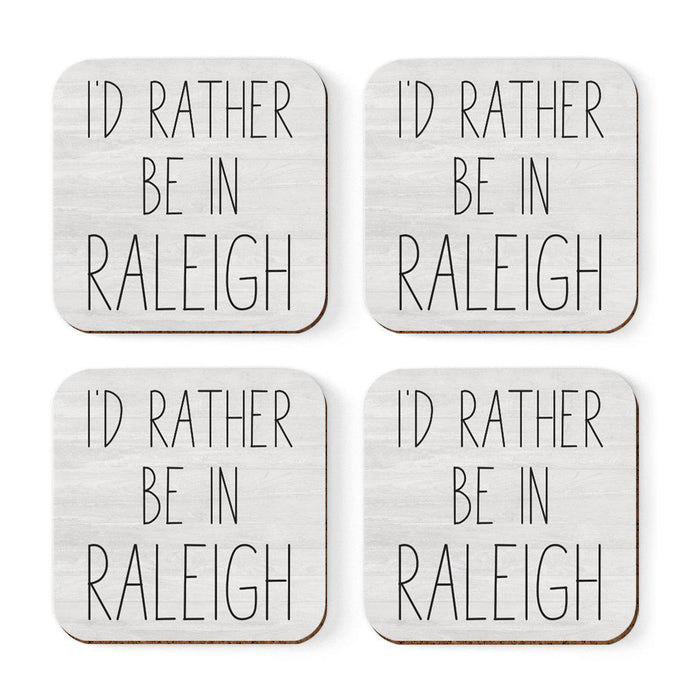 U.S. City Square Coffee Drink Coasters Gift, I'd Rather Be in Part 2-Set of 4-Andaz Press-Raleigh-
