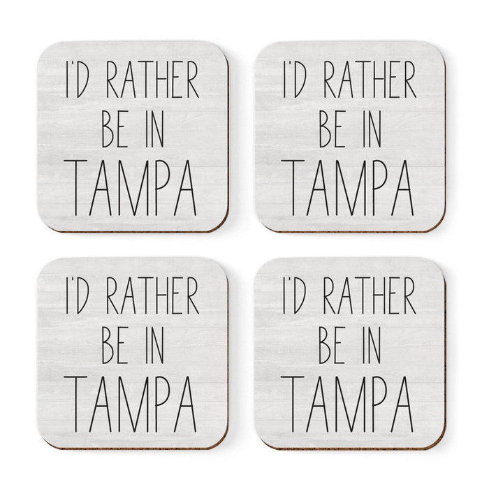 U.S. City Square Coffee Drink Coasters Gift, I'd Rather Be in Part 2-Set of 4-Andaz Press-Tampa-