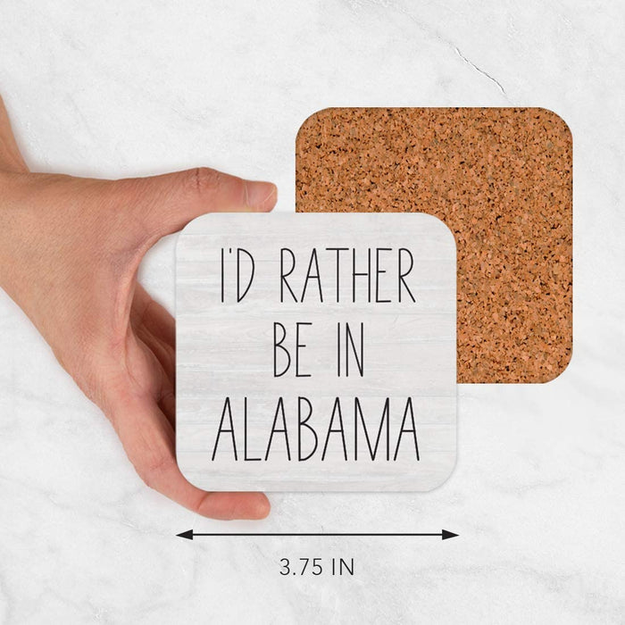 U.S. State Square Coffee Drink Coasters Gift, I'd Rather Be in-Set of 4-Andaz Press-Alabama-
