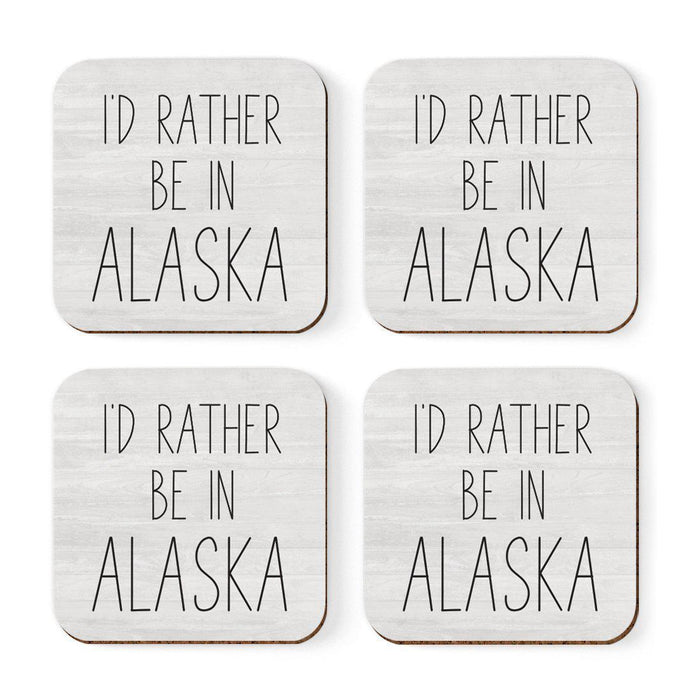 U.S. State Square Coffee Drink Coasters Gift, I'd Rather Be in-Set of 4-Andaz Press-Alaska-