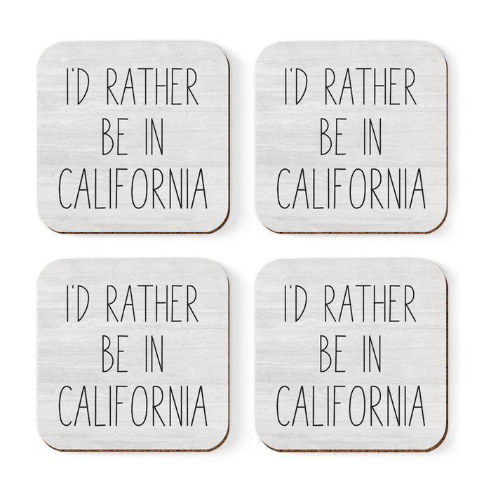 U.S. State Square Coffee Drink Coasters Gift, I'd Rather Be in-Set of 4-Andaz Press-California-