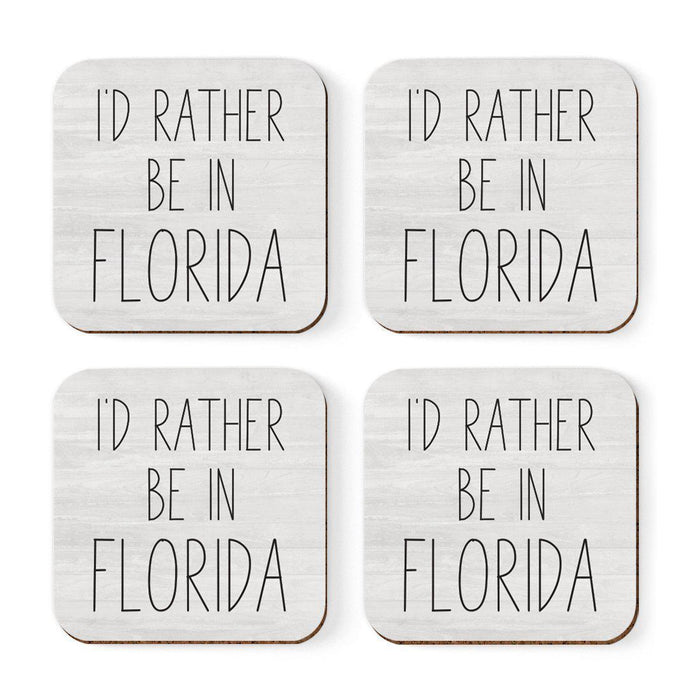 U.S. State Square Coffee Drink Coasters Gift, I'd Rather Be in-Set of 4-Andaz Press-Florida-