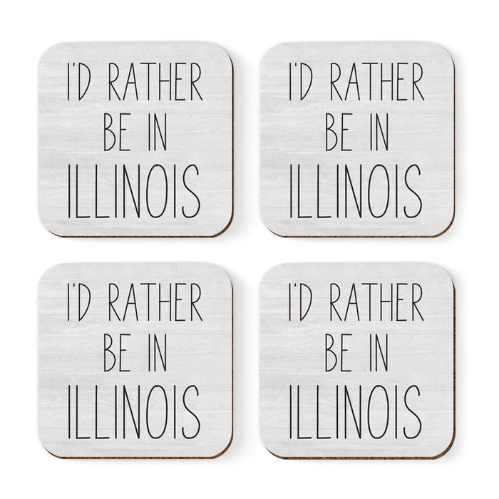 U.S. State Square Coffee Drink Coasters Gift, I'd Rather Be in-Set of 4-Andaz Press-Illinois-