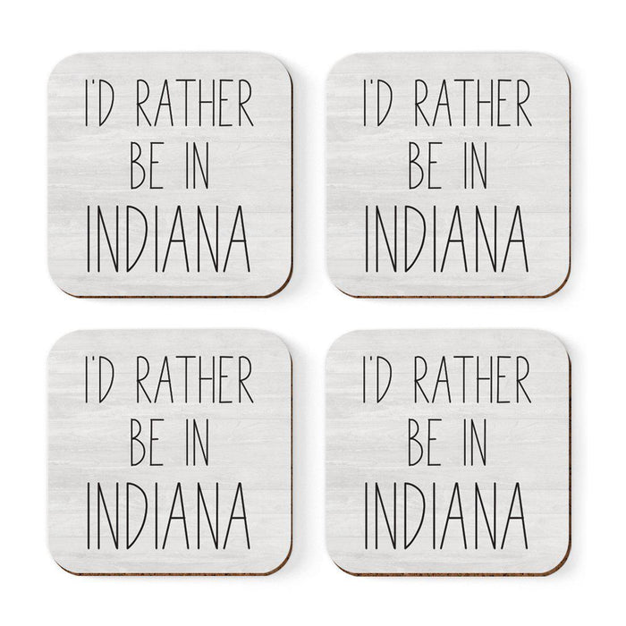 U.S. State Square Coffee Drink Coasters Gift, I'd Rather Be in-Set of 4-Andaz Press-Indiana-