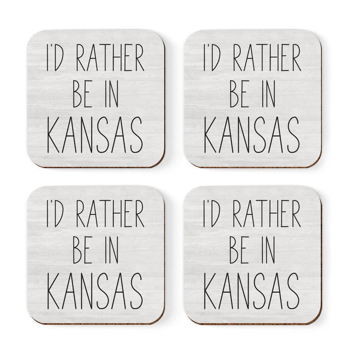 U.S. State Square Coffee Drink Coasters Gift, I'd Rather Be in-Set of 4-Andaz Press-Kansas-