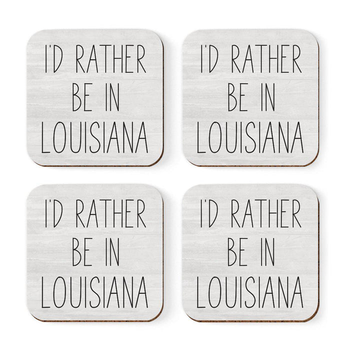 U.S. State Square Coffee Drink Coasters Gift, I'd Rather Be in-Set of 4-Andaz Press-Louisiana-