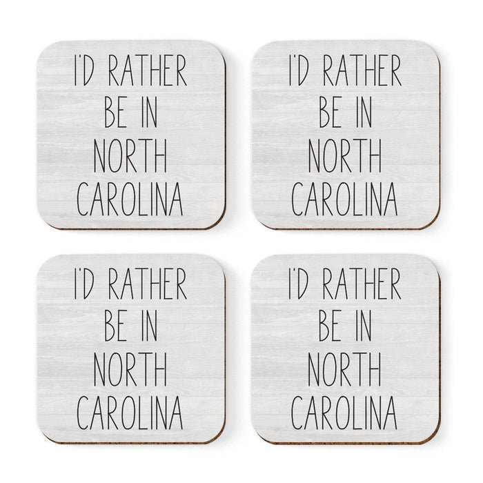 U.S. State Square Coffee Drink Coasters Gift, I'd Rather Be in-Set of 4-Andaz Press-North Carolina-