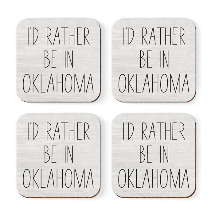 U.S. State Square Coffee Drink Coasters Gift, I'd Rather Be in-Set of 4-Andaz Press-Oklahoma-