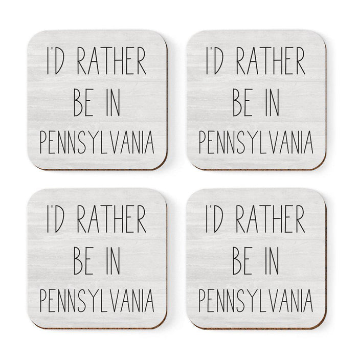 U.S. State Square Coffee Drink Coasters Gift, I'd Rather Be in-Set of 4-Andaz Press-Pennsylvania-