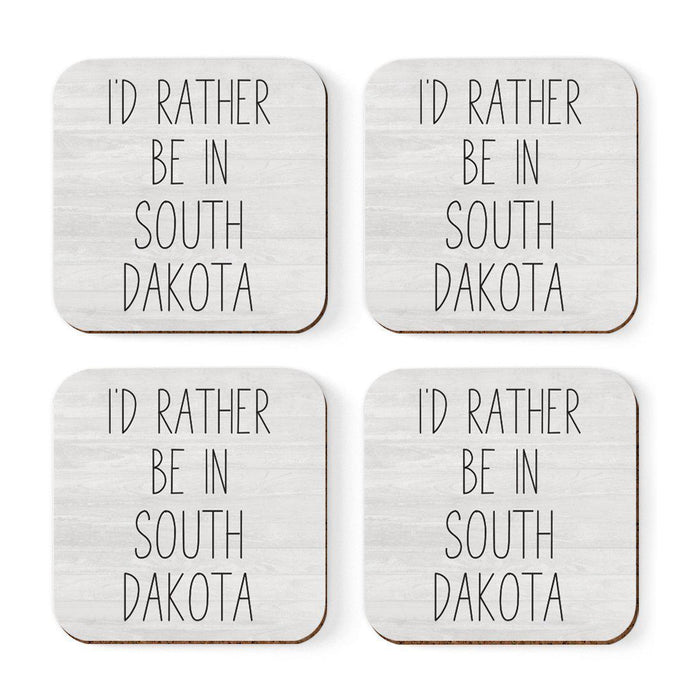 U.S. State Square Coffee Drink Coasters Gift, I'd Rather Be in-Set of 4-Andaz Press-South Dakota-