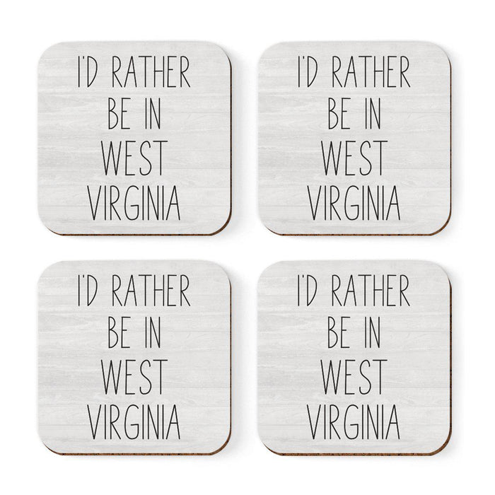 U.S. State Square Coffee Drink Coasters Gift, I'd Rather Be in-Set of 4-Andaz Press-West Virginia-