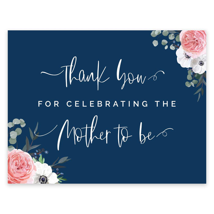 Unframed Winter Navy Blue with Eucalyptus Blossoms Party Sign Baby Shower, Floral Graphic Design-Set of 1-Andaz Press-Celebrating Mother To Be-