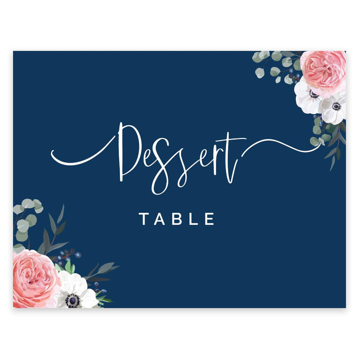 Unframed Winter Navy Blue with Eucalyptus Blossoms Party Sign Baby Shower, Floral Graphic Design-Set of 1-Andaz Press-Dessert-