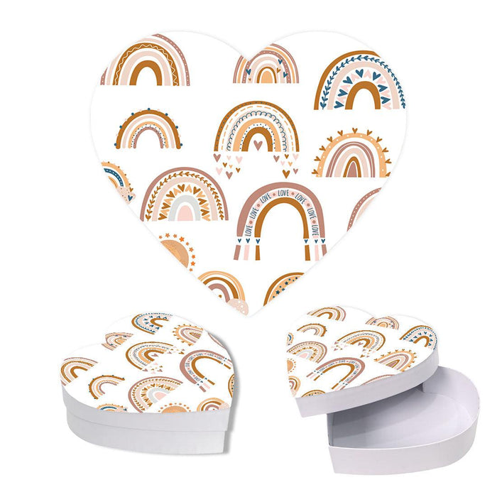 Valentine's Day Heart Shaped Box With Lid, Reusable Heart Box-Set of 1-Andaz Press-Boho Rainbows-