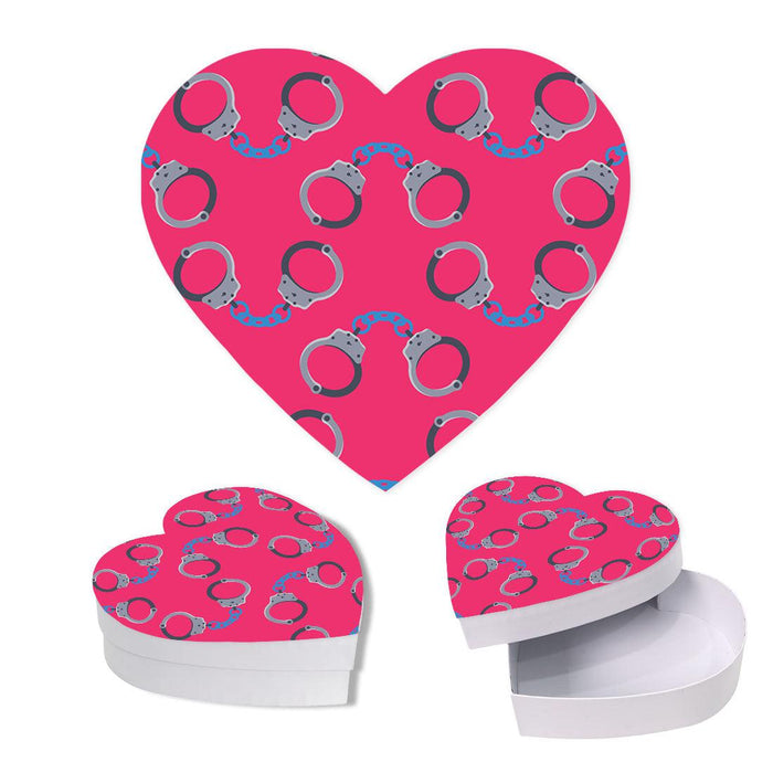 Valentine's Day Heart Shaped Box With Lid, Reusable Heart Box-Set of 1-Andaz Press-Handcuff Design-
