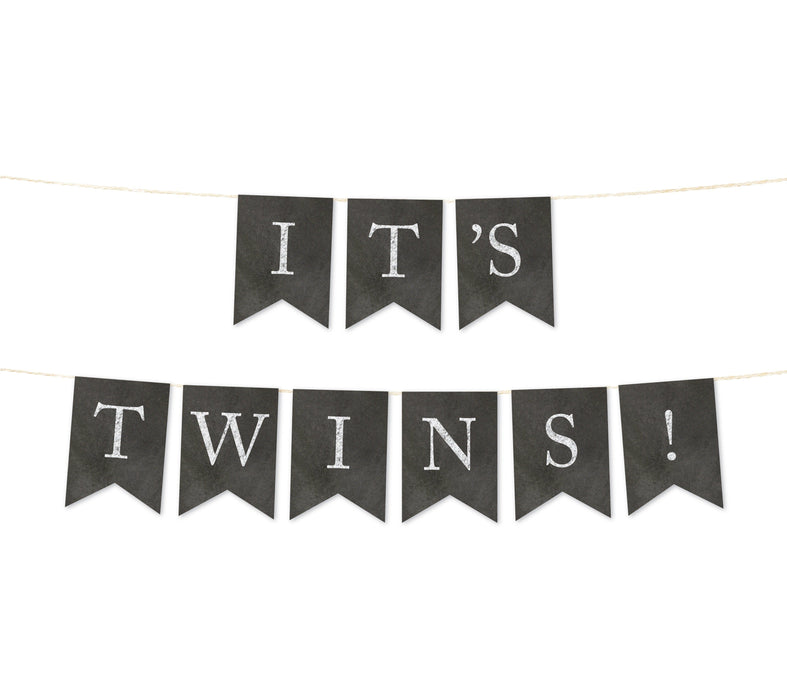 Vintage Chalkboard Baby Shower Pennant Party Banner-Set of 1-Andaz Press-It's Twins!-