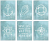 Watercolor Aqua Blue, Love You More Than All The Waves In The Sea, Hanging Wall Art-Set of 6-Andaz Press-